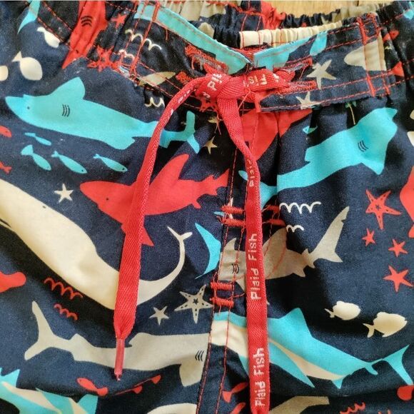 Plaid fish swim trunks boys size 24 mos sharks red white blue swimsuit summer - Picture 5 of 7